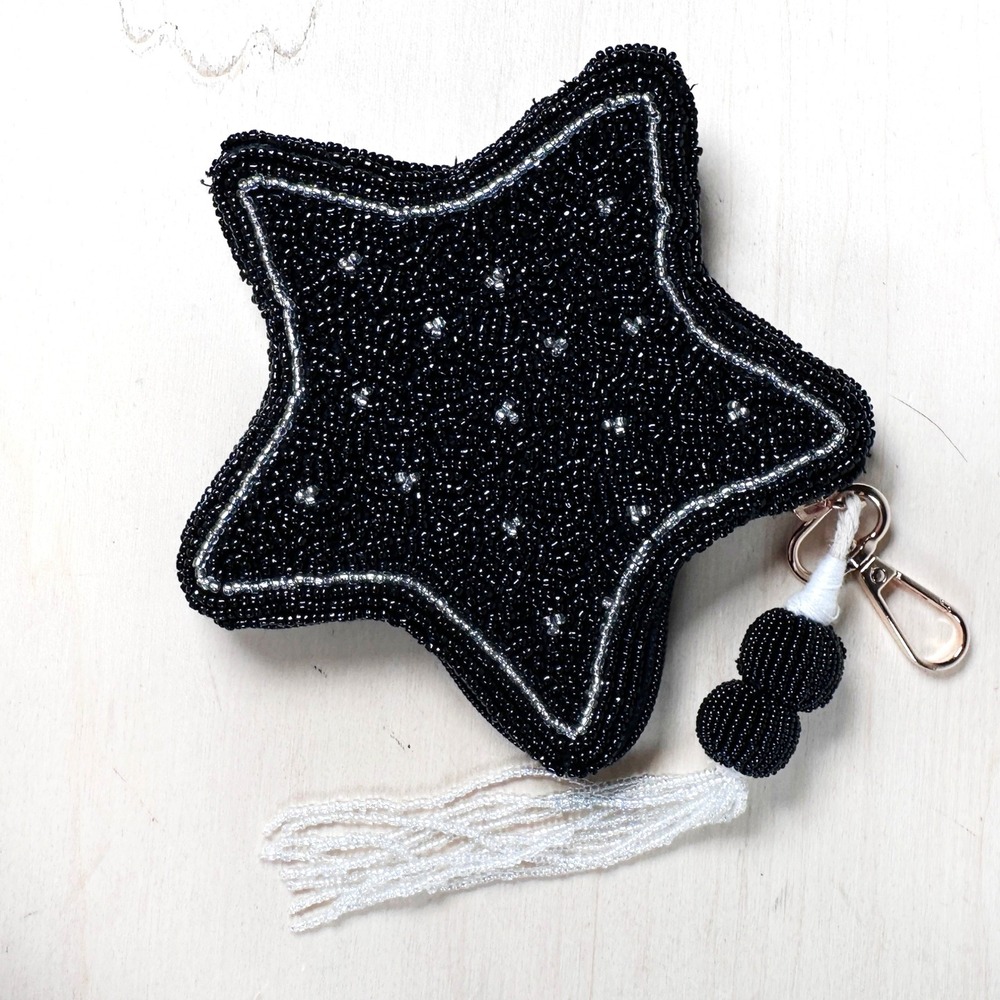 Black‎ Star Glass Beaded Purse Bag Charm Western Southwestern Night Tassel New